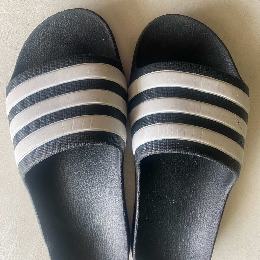 Adidas Striped Black and White Slide Sandals